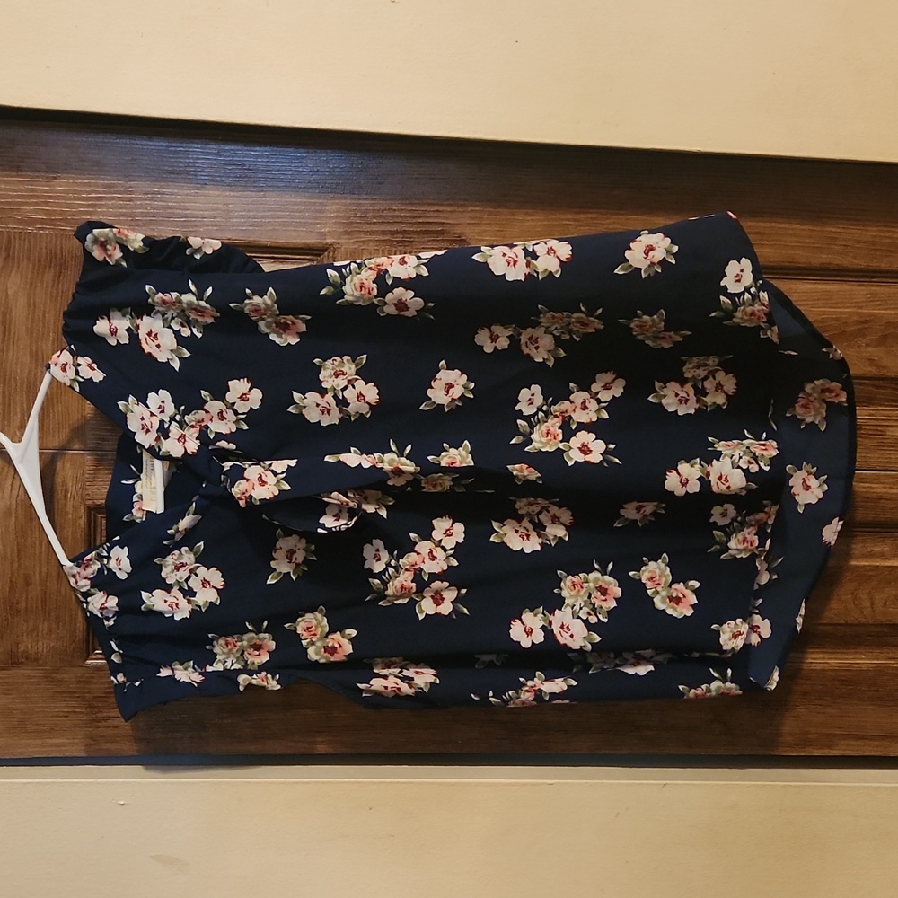 Blue Floral Sleeveless Blouse